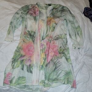 Calstyle Sheer Cardigan with Green and Yellow Accents